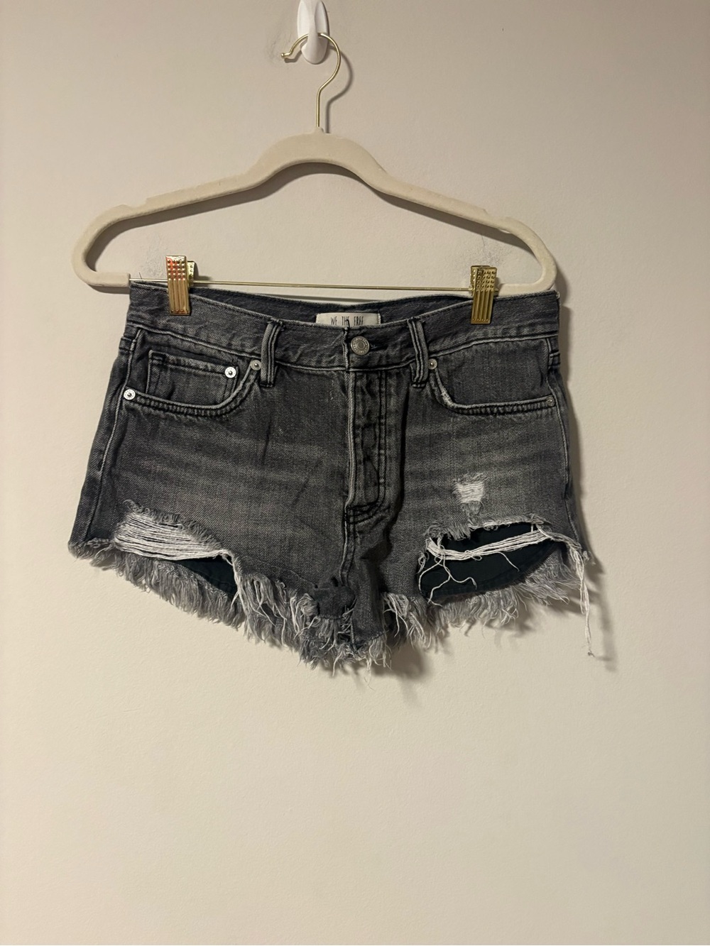 Free People We the Free Charcoal Distressed Cutoff Jeans Shorts 25